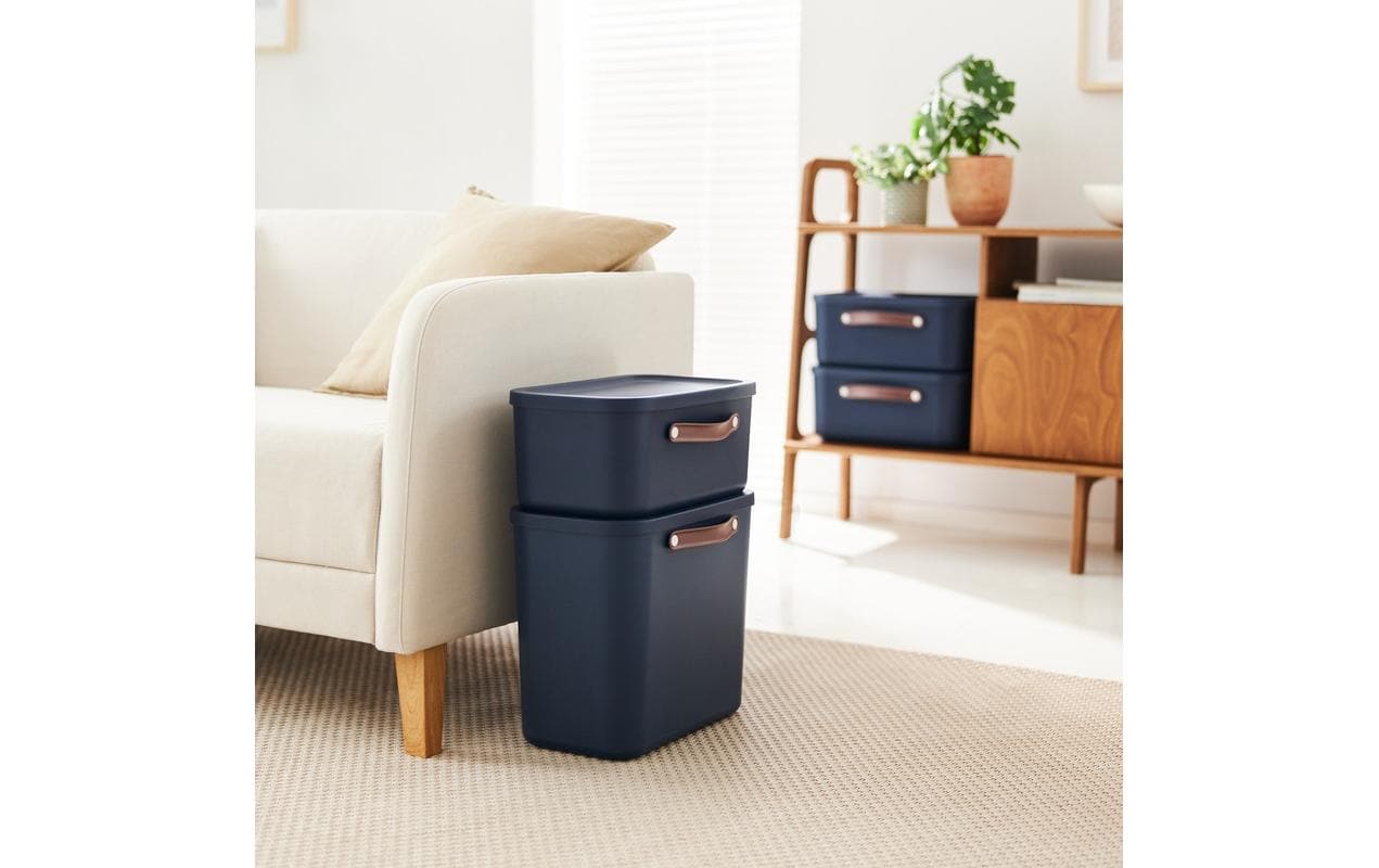 Rotho MALOJA Aufbewahrungsbox 20 l (mit Deckel) – Kunststoff – Dunkelblau – stapelbar, mit Griff – 380 × 177 ×