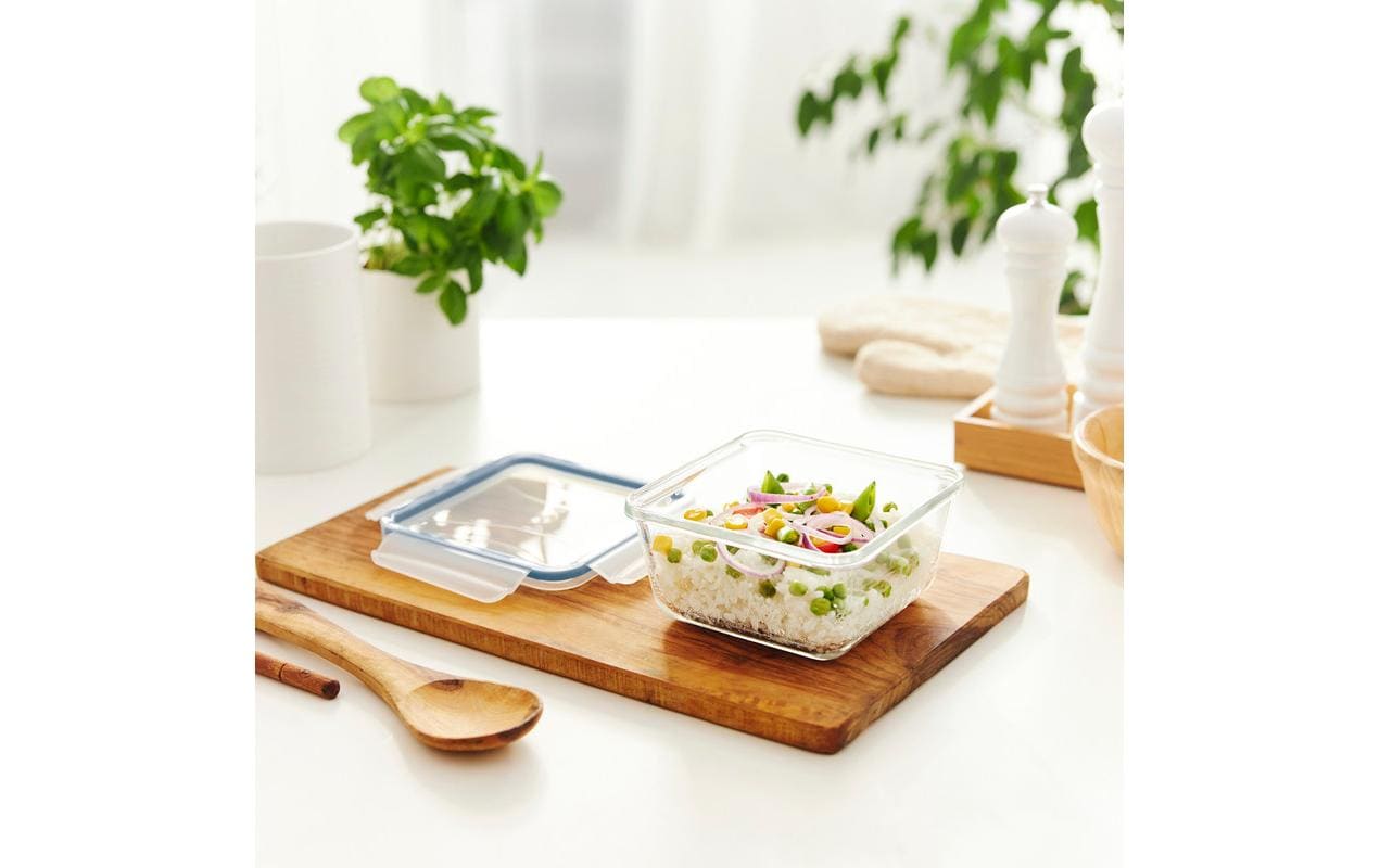 Rotho Vorratsdose 750 ml, 16,5 × 16,5 × 7,8 cm, Glas (Borosilikat), Transparent, 3-teilig