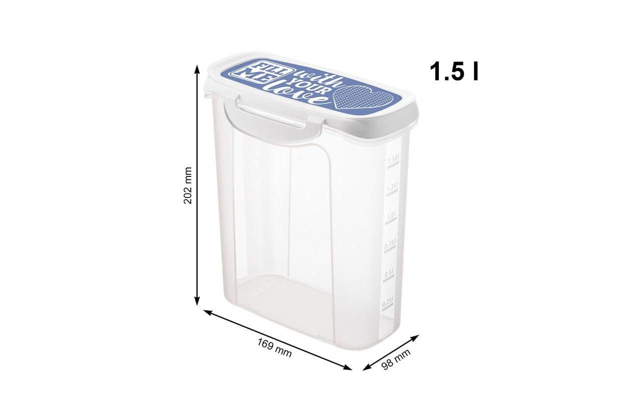 Rotho Vorratsdose 1,5 l, 9,8 × 16,9 × 20,2 cm, Polypropylen (PP), transparent/blau