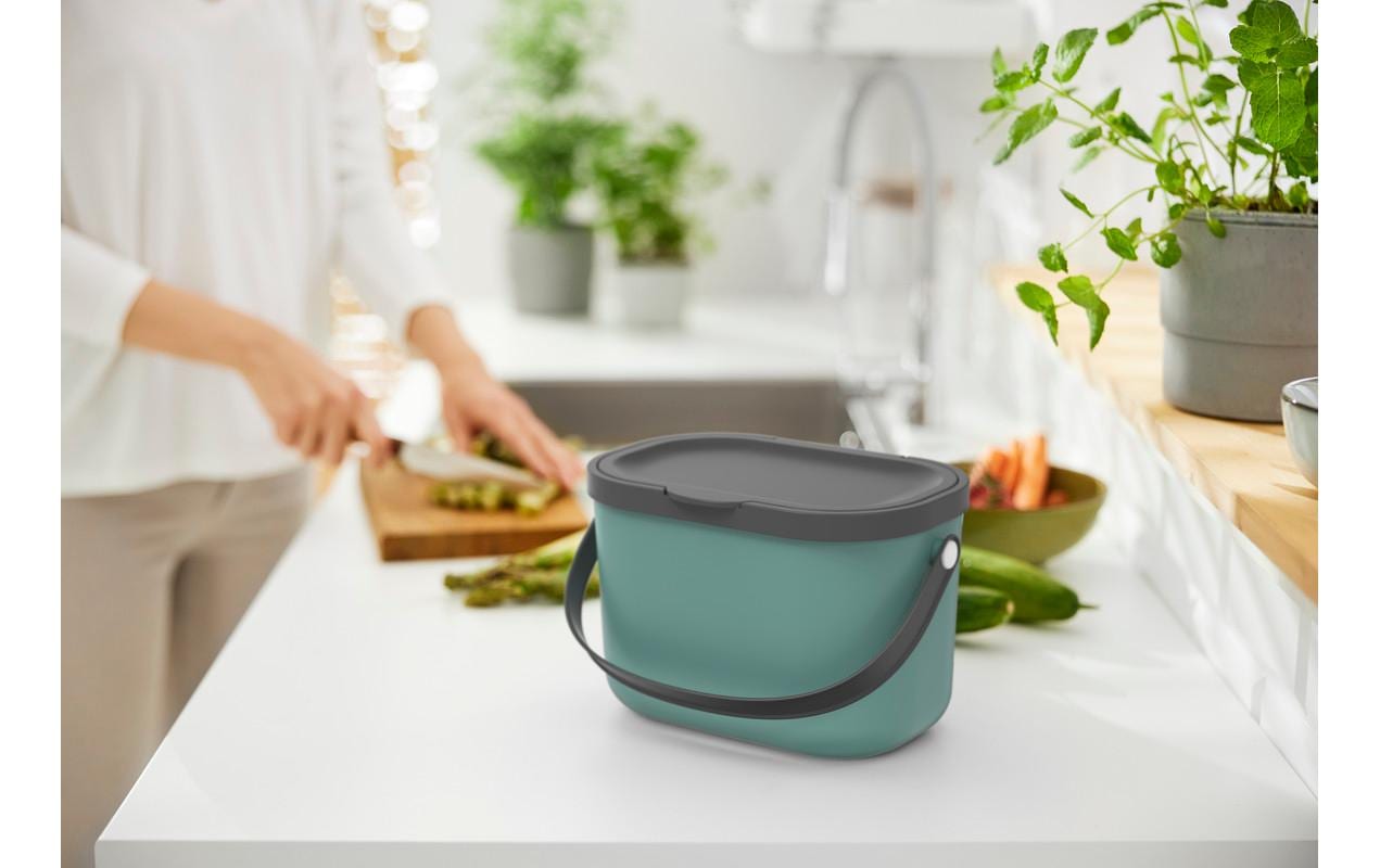 Rotho Albula Komposteimer – 3,2 l – Kunststoff (PP), rechteckig – Dunkelgrün