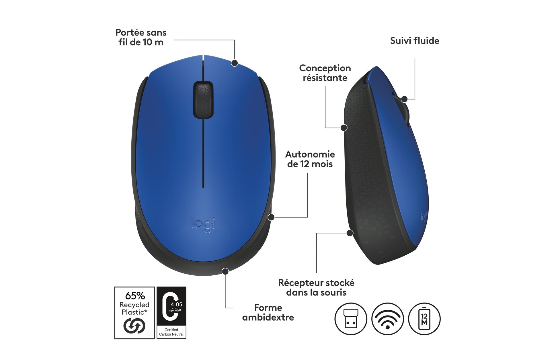 Logitech M171 Blaue Maus – kabellos