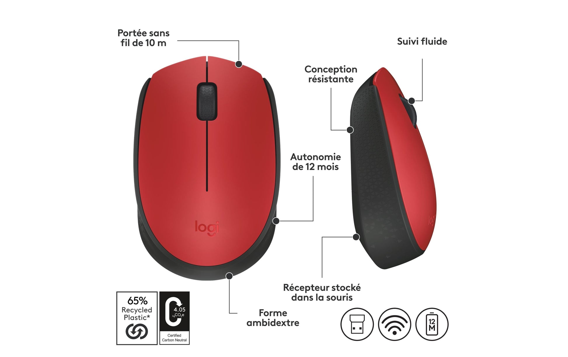 Logitech M171 Maus – Kabellos, Rot