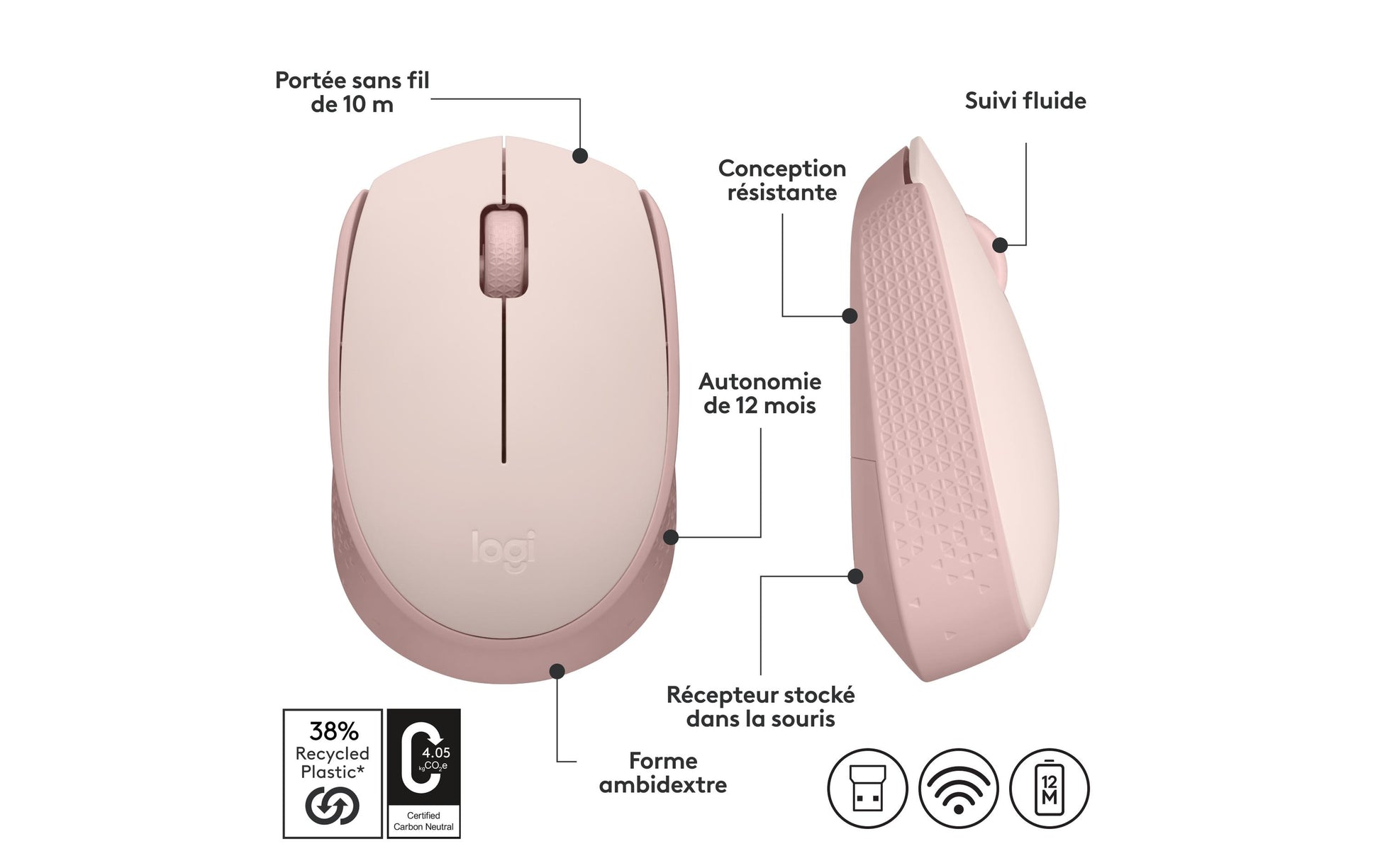 Logitech M171 Maus – kabellos, rosa