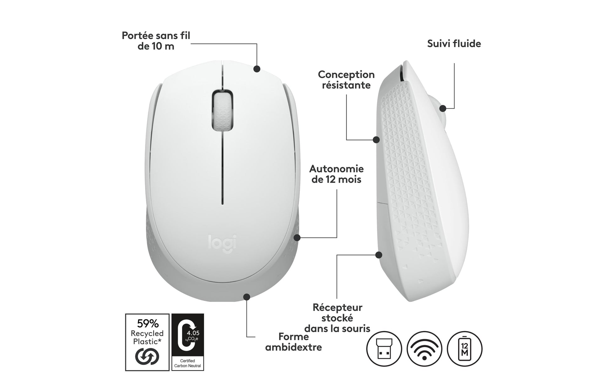 Logitech M171 Maus – Kabellos, Off-white