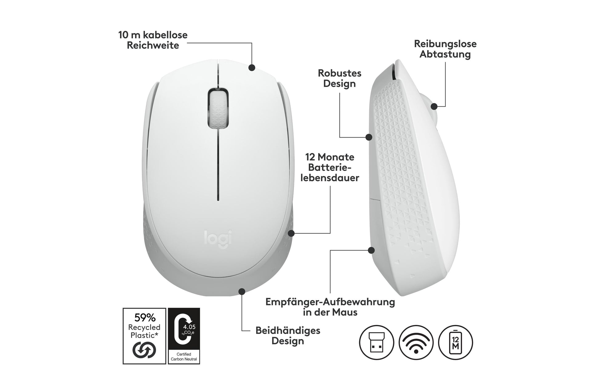 Logitech M171 Maus – Kabellos, Off-white