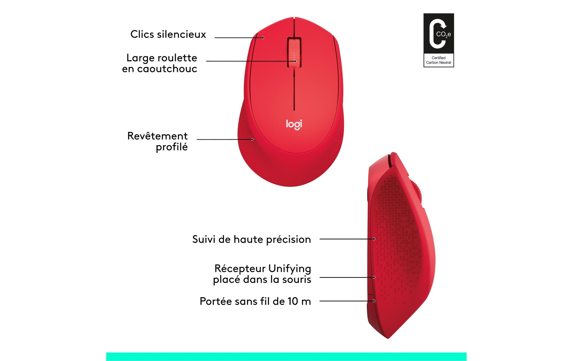 Logitech M330 Silent Plus Maus – kabellos, 2,4 GHz, Silent-Tasten, Rot
