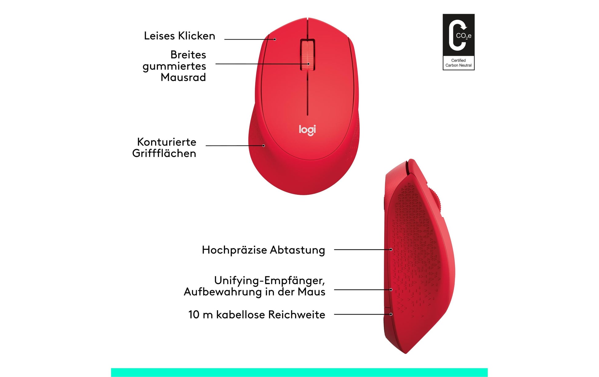 Logitech M330 Silent Plus Maus – kabellos, 2,4 GHz, Silent-Tasten, Rot