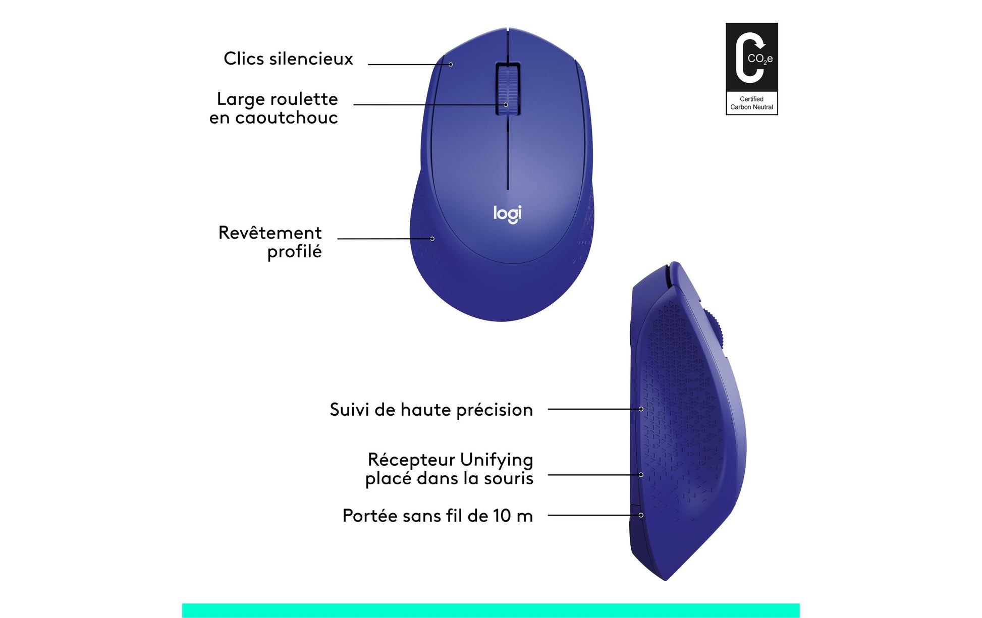 Logitech M330 Silent Plus Maus – kabellos, 2,4 GHz, Silent-Tasten, blau