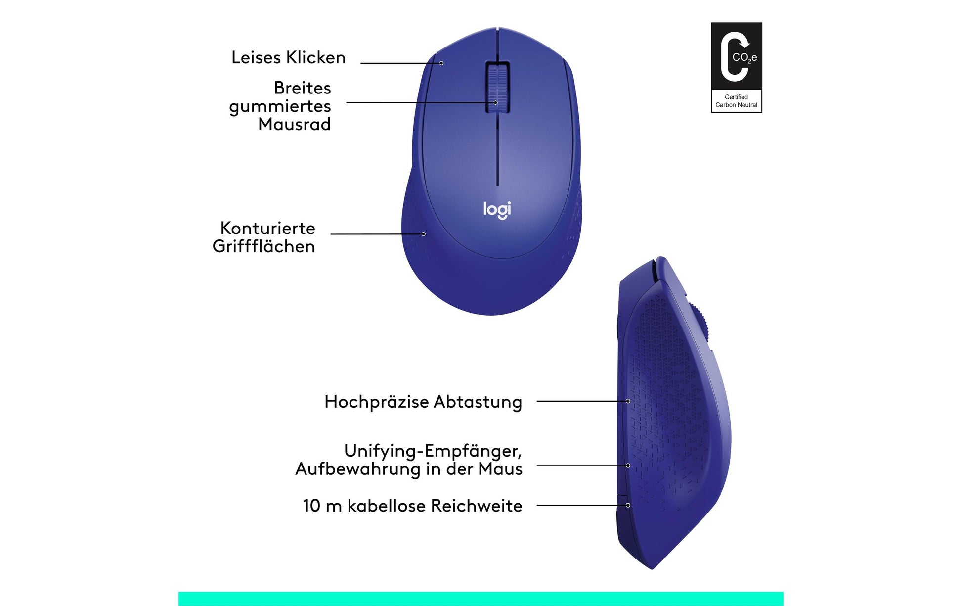 Logitech M330 Silent Plus Maus – kabellos, 2,4 GHz, Silent-Tasten, blau
