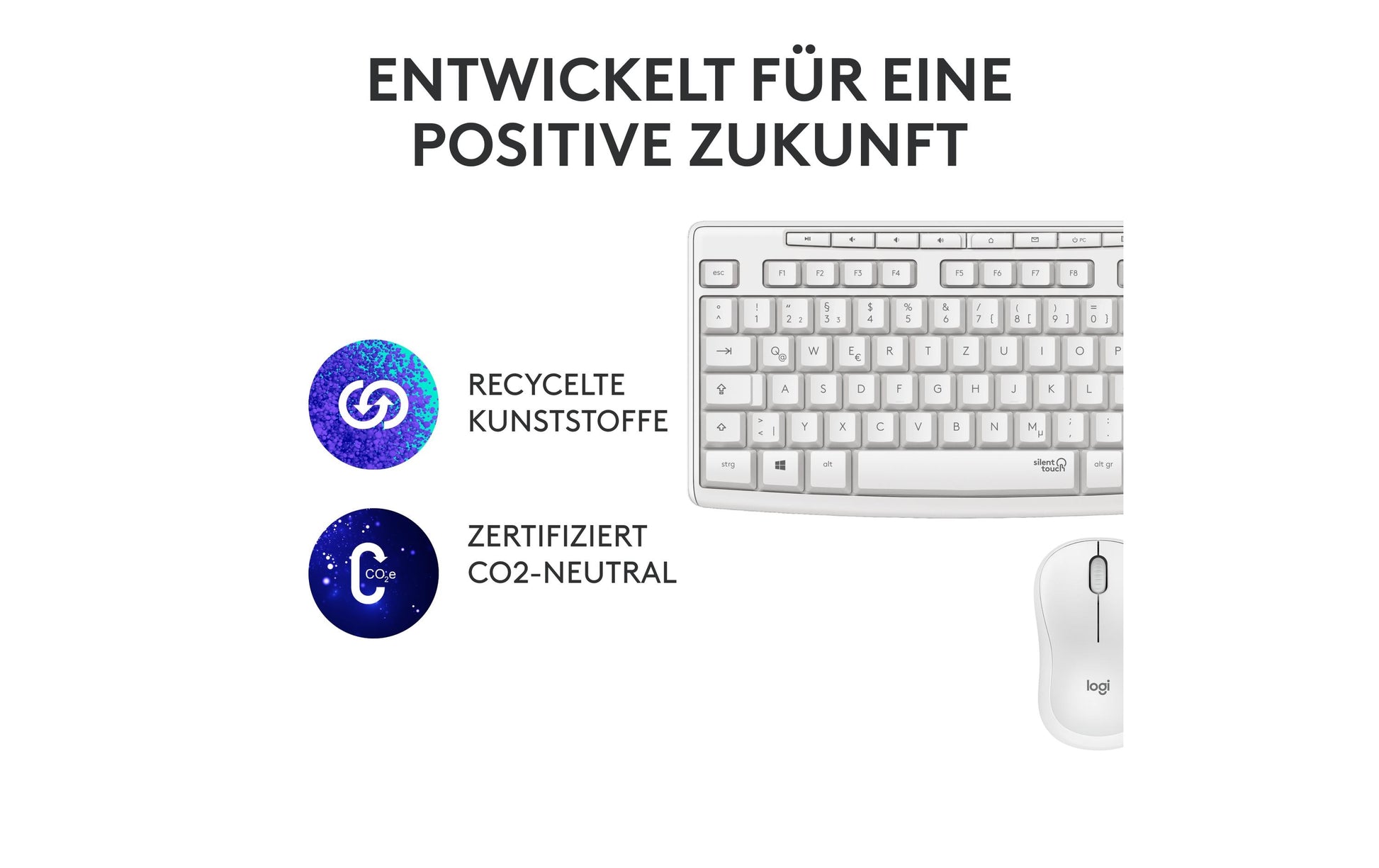 Logitech MK295 Silent Wireless Combo – Tastatur, kabellos (2,4 GHz), CH-Layout (DE-CH), Weiss