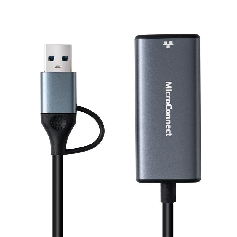 Microconnect MC-USBACNET2.5G USB-C zu RJ45 Adapter – 2,5 Gbit/s, 0,2 m, Schwarz