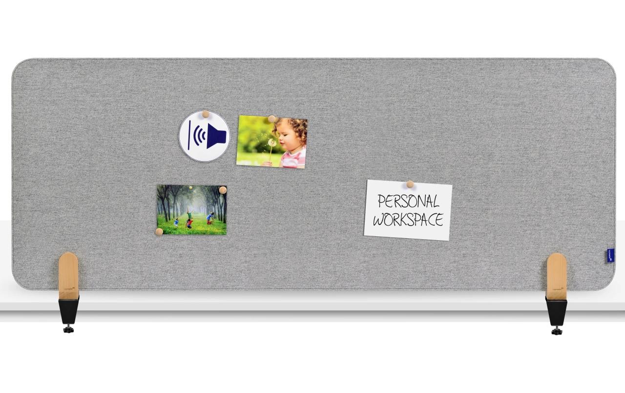 Legamaster Tischtrennwand ELEMENTS – 1'600 × 600 mm, Recycled PET, grau, mit Klemmen, doppelseitig