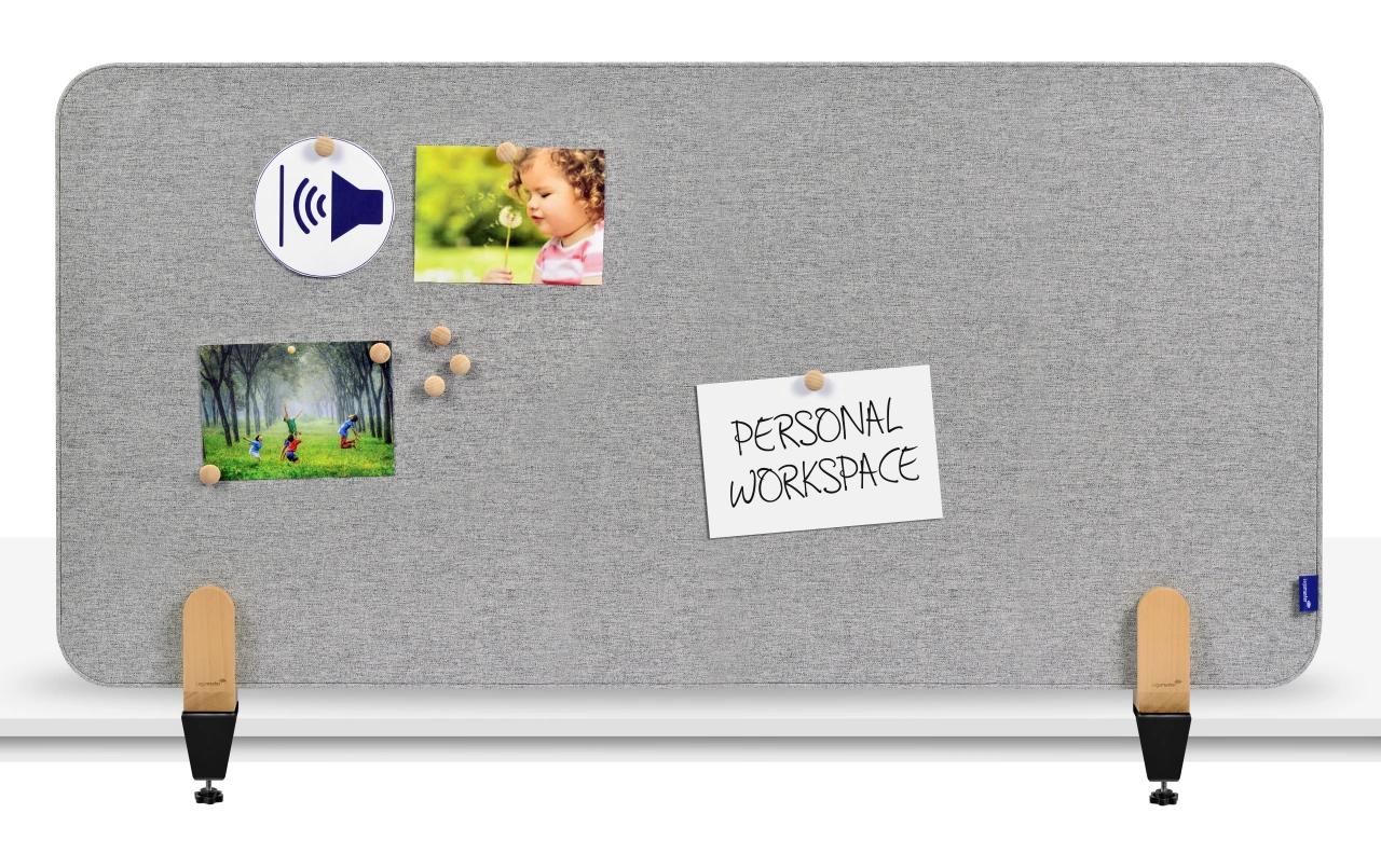 Legamaster Tischtrennwand ELEMENTS – 1'200 × 600 mm, Recycled PET, grau, mit Klemmen, doppelseitig