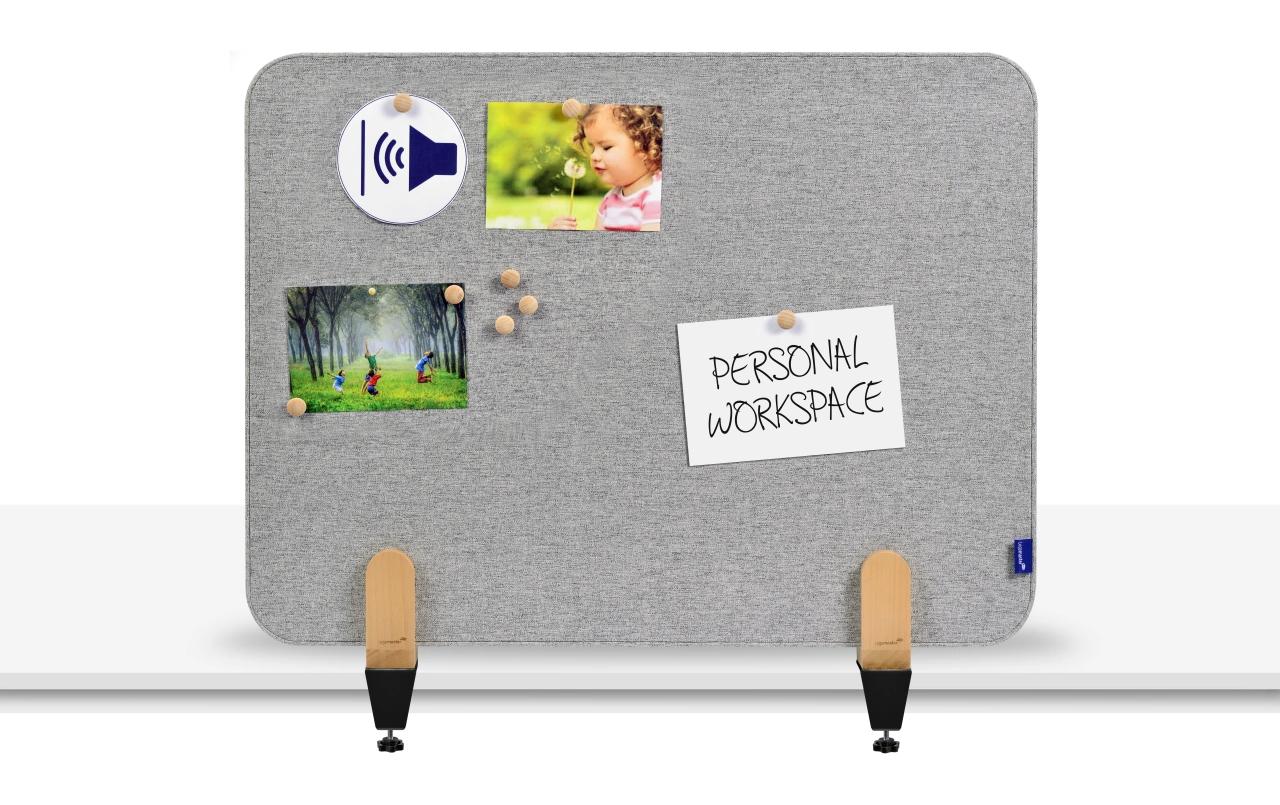 Legamaster Tischtrennwand – 800 × 600 mm – Recyceltes PET – Grau – mit Holzklammern