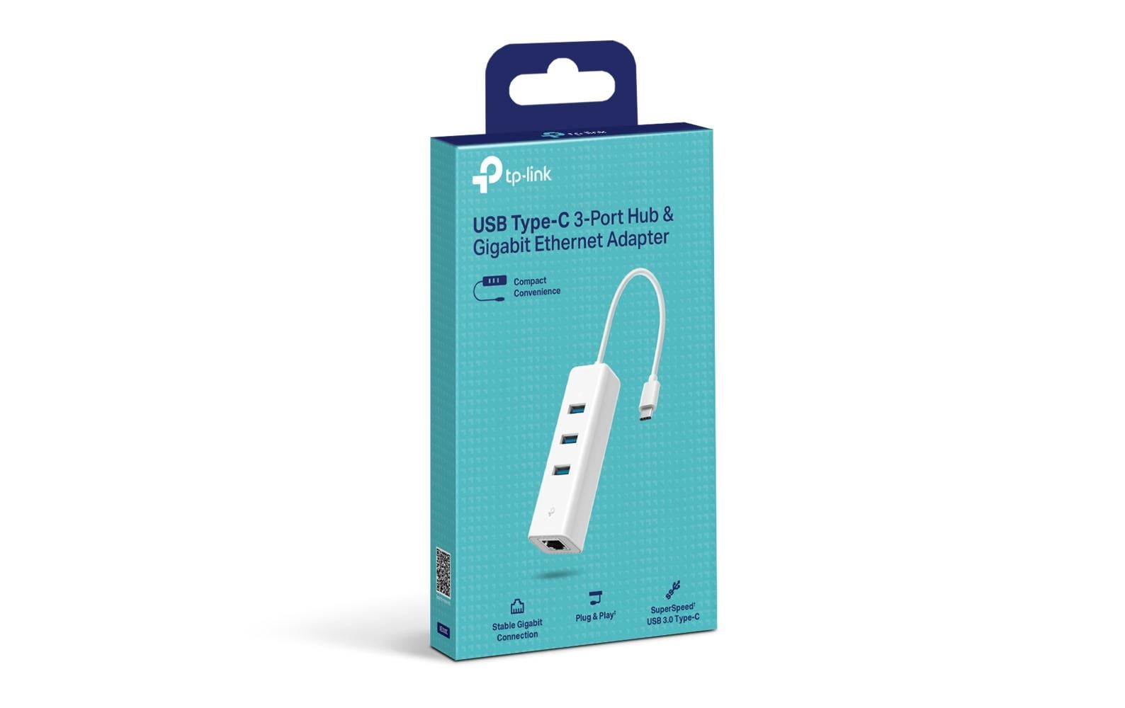 TP-Link UE300C USB-Hub – USB-C, 3× USB-A, GbE, für Windows/Mac/ChromeOS