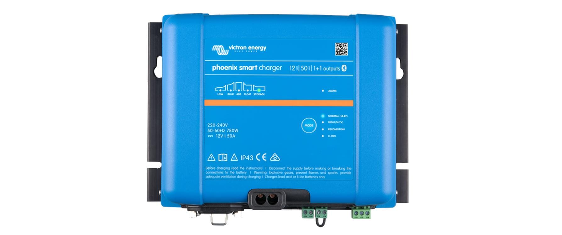 Victron Smart IP43 Ladegerät – 50 A, 12 V, 1+1, Erhaltungsladung, für LiFePO4-Akkus, 120–240 V AC