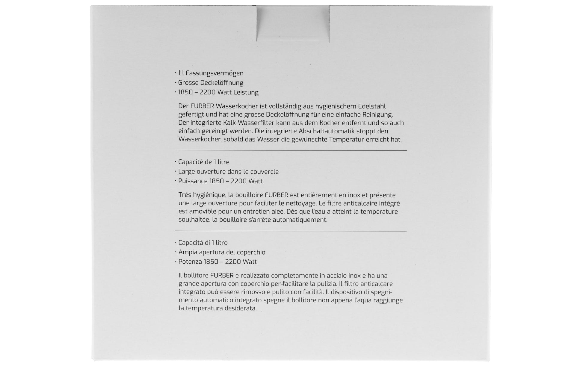 Furber. Furber Wasserkocher – 1 l, Edelstahl