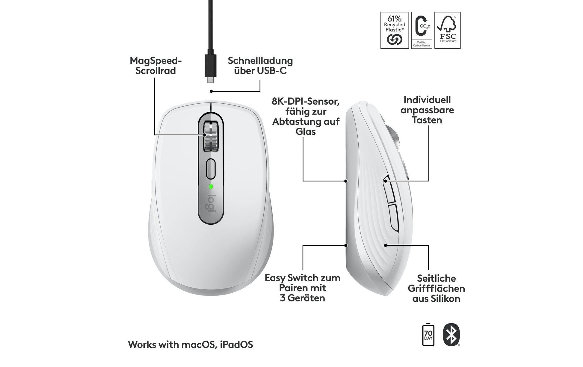 Logitech MX Anywhere 3S für Mac Blassgraue Maus