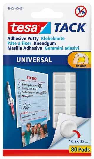 TESA Klebeknete – wiederablösbar, weiss, wiederverwendbar, geruchsarm, tropffrei, 80 Stück, für Haushalt