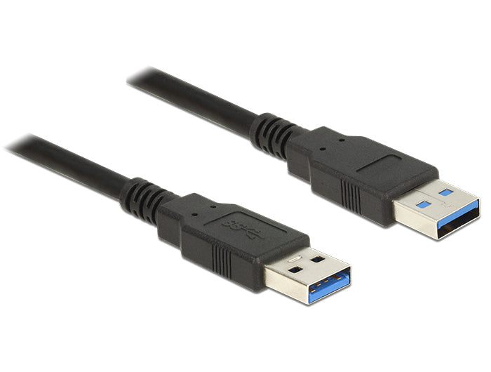 DeLOCK USB-Kabel – USB-A auf USB-A – USB 3.2 Gen 1 (5 Gbit/s) – 3 m – Goldstecker – Schwarz
