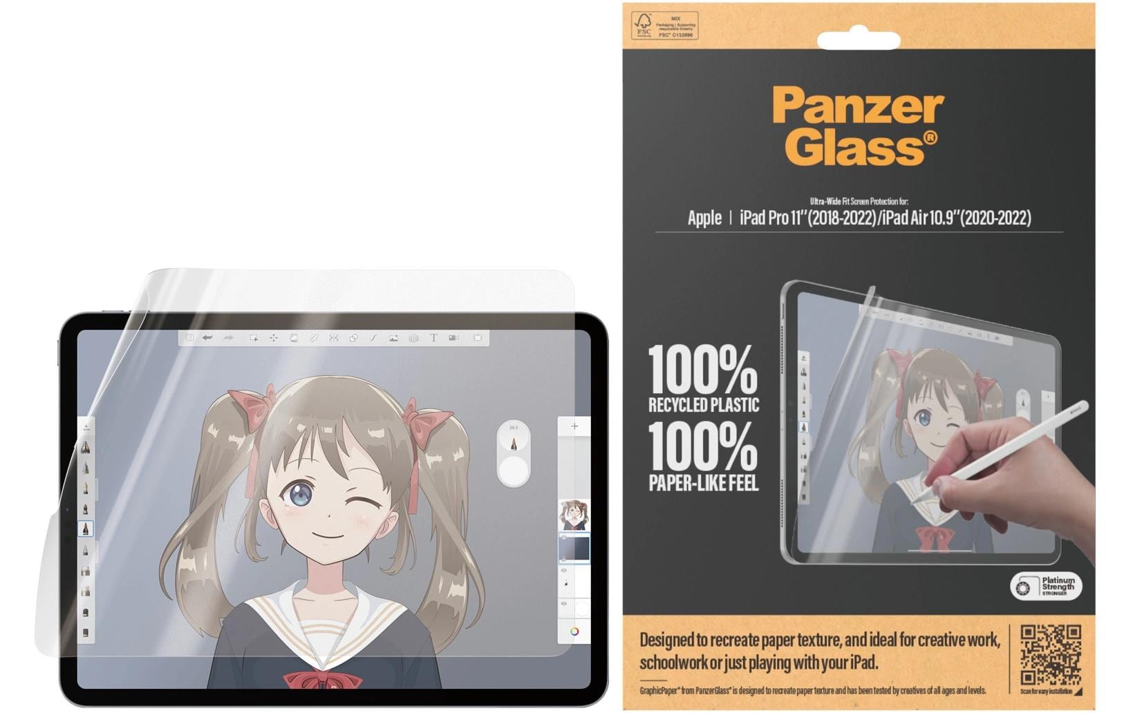 PanzerGlass GraphicPaper Displayschutz für iPad Pro 11" (1.–4. Gen.), iPad Air 10,9" (4.–5. Gen.) – papierähnlich