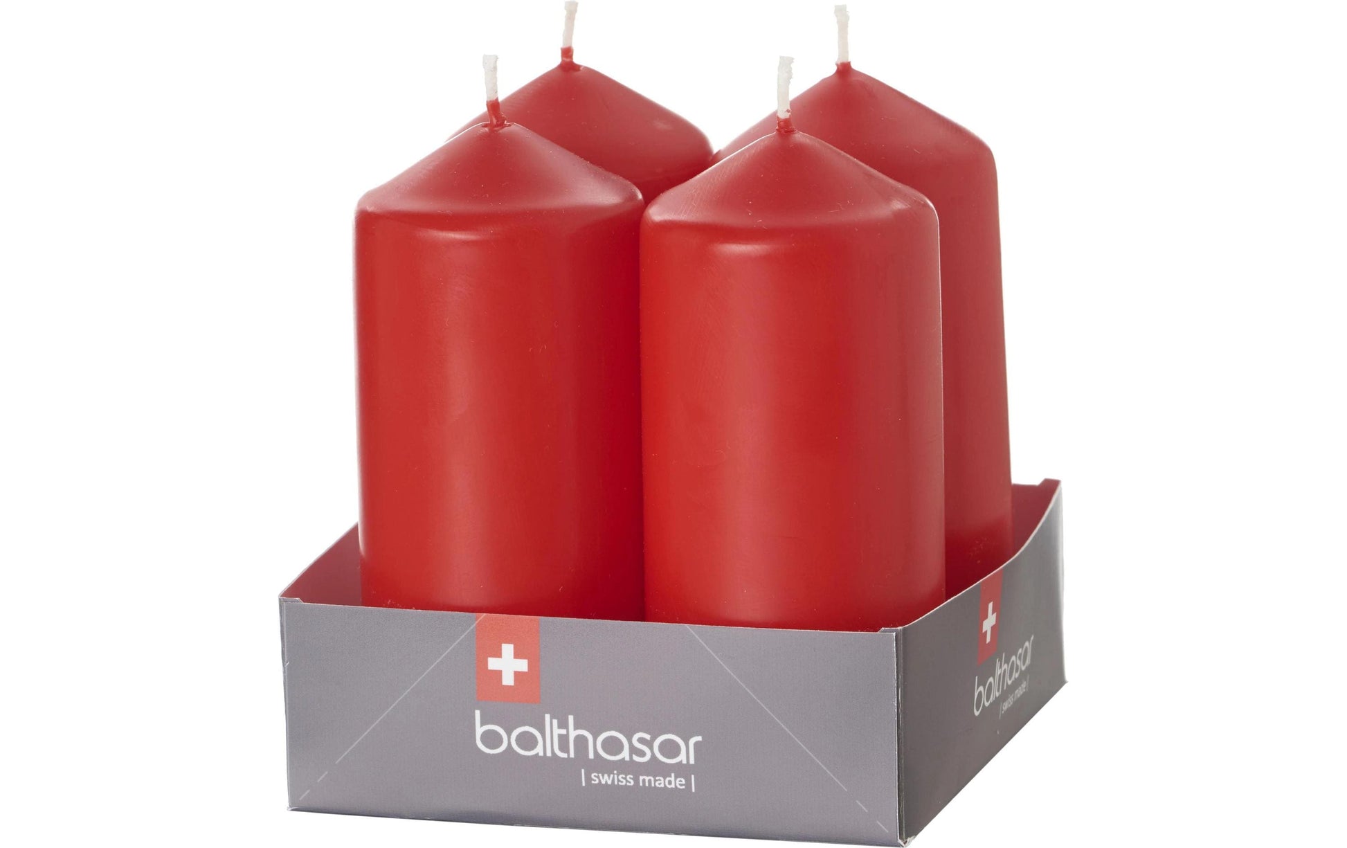 Balthasar Zylinderkerze – Ø 5 × 11,5 cm – 4-teilig, Rot