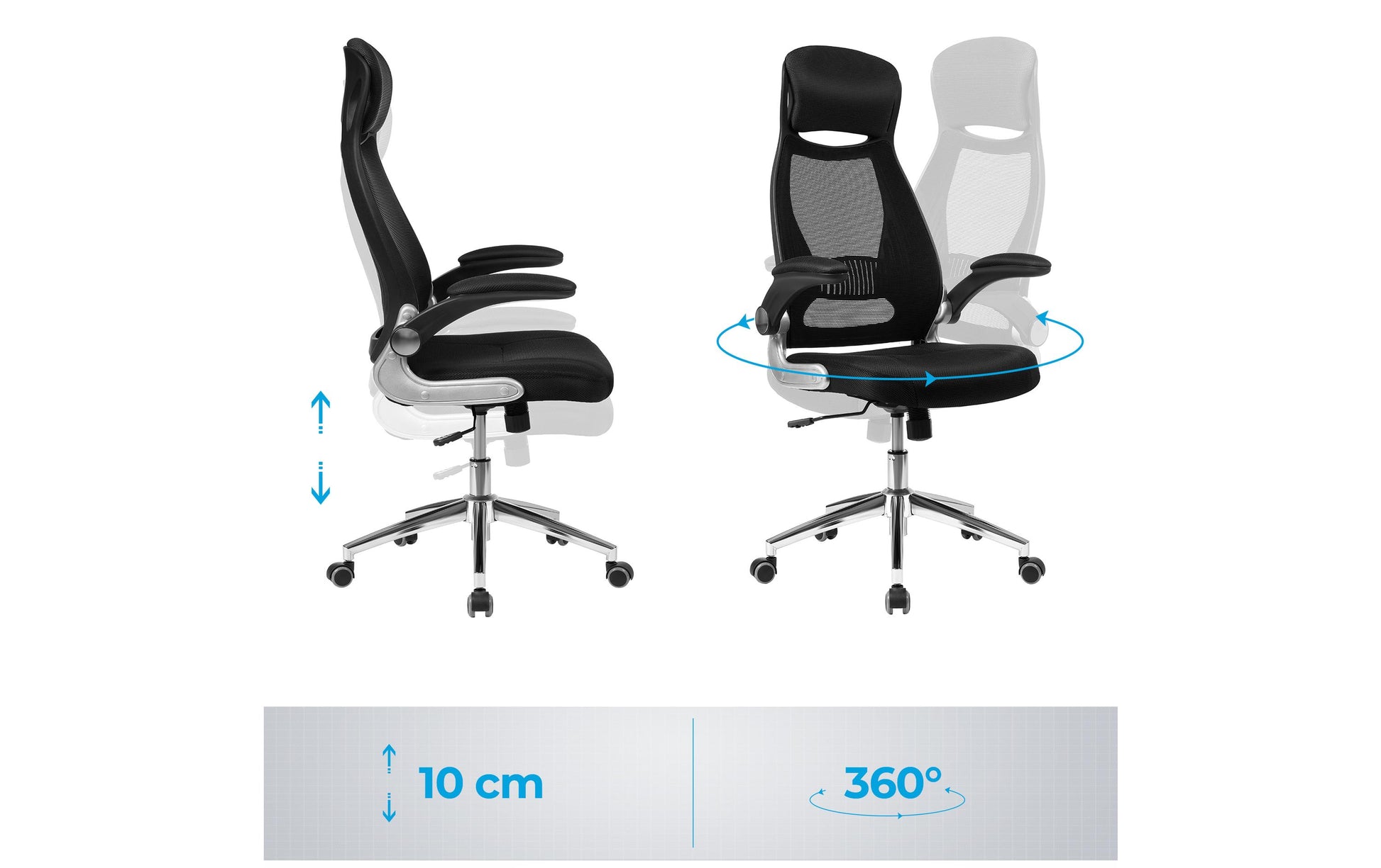 Songmics OBN86BK Bürostuhl – Netzrücken – Schwarz, mit Kopfstütze, 45–54,5 cm, bis 150 kg