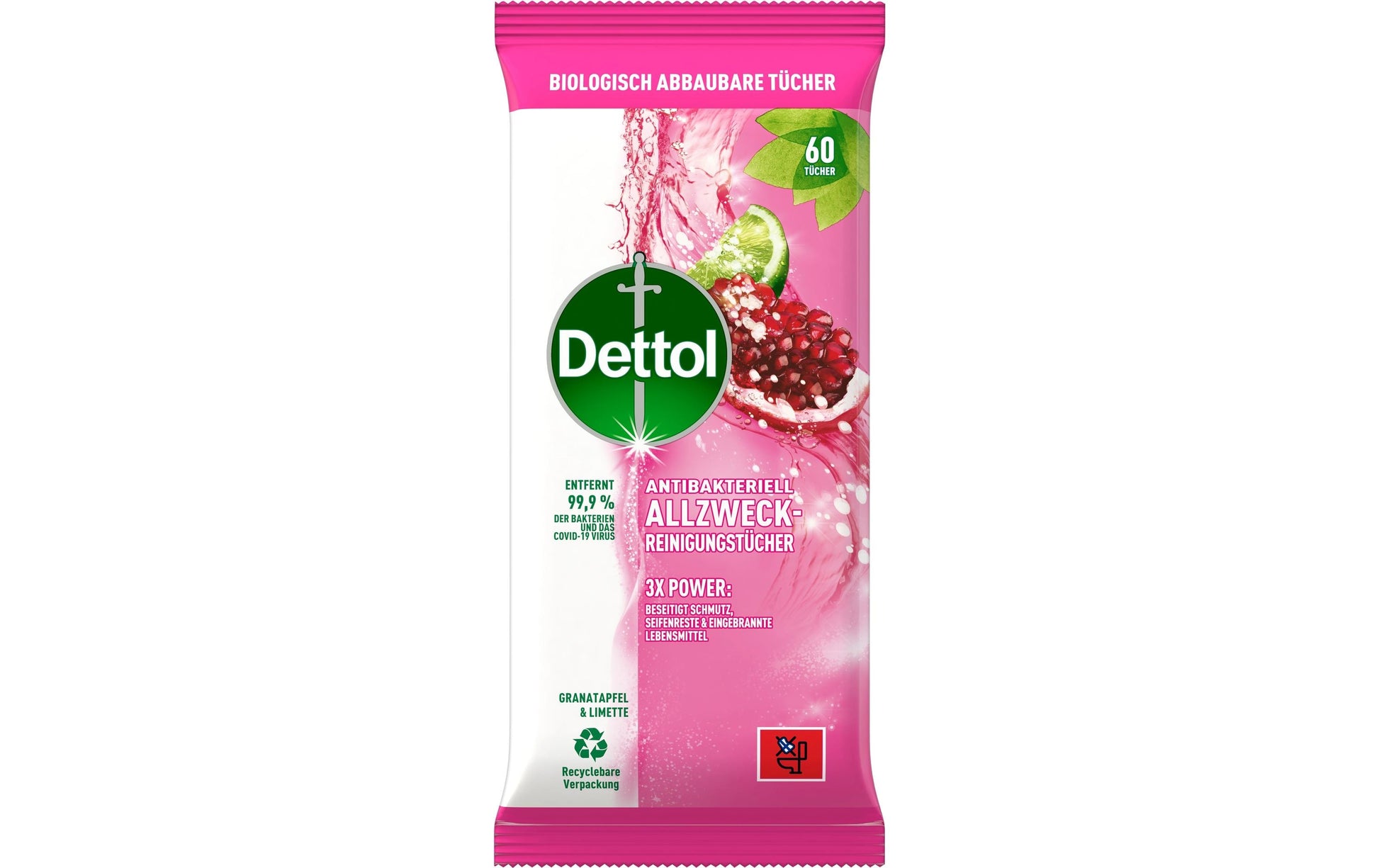 Dettol Allzweck-Reinigungstücher – Granatapfel-Duft – 60 Stk.