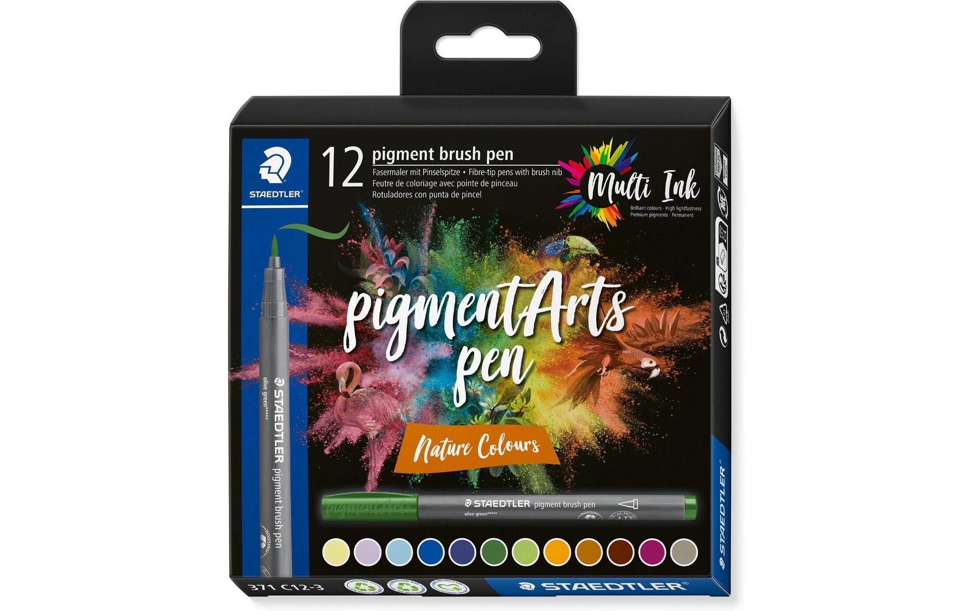 STAEDTLER Pigment Brush Pen Pinselstifte Set – 12 Stk., 12 Farben, Nature Colors, lichtbeständig