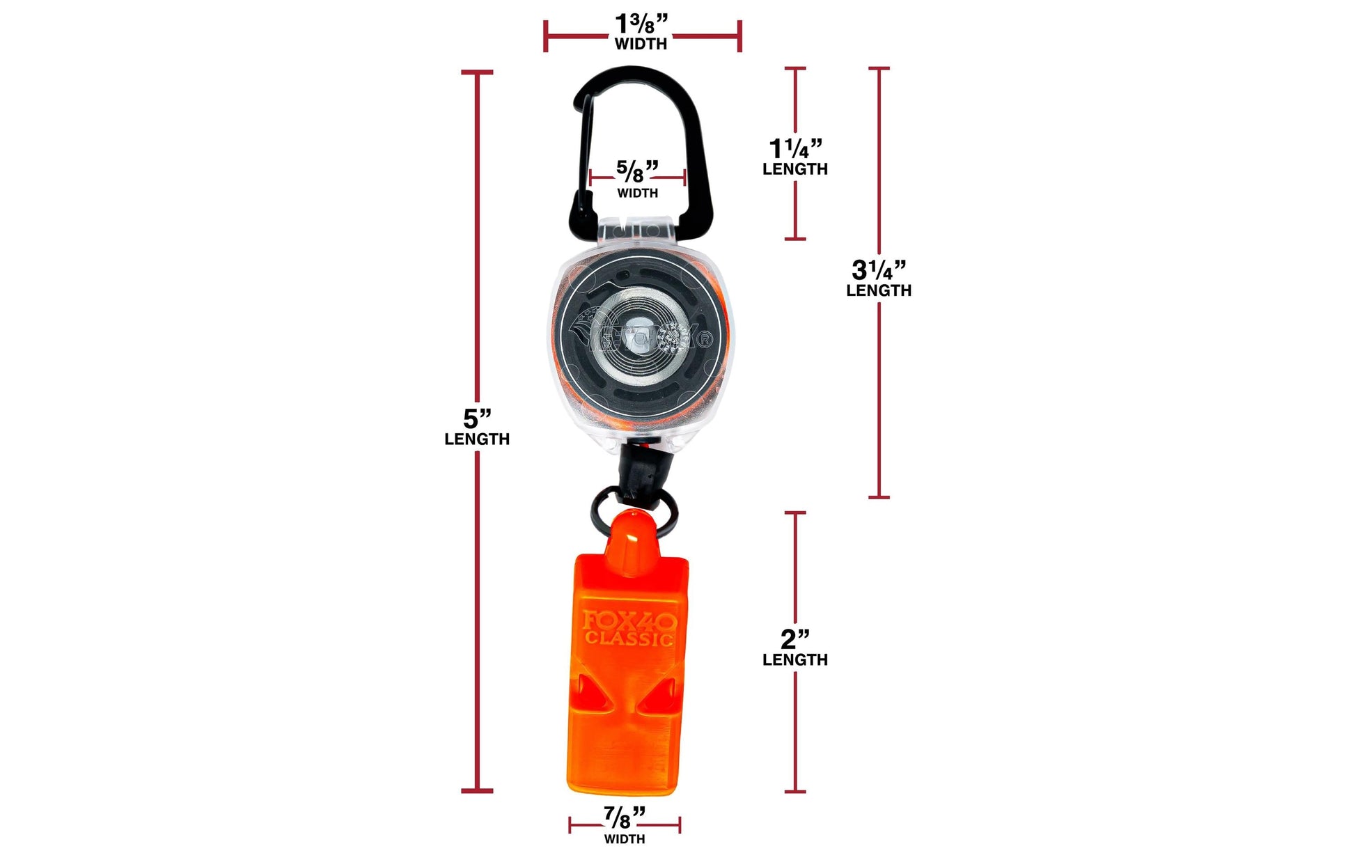 Key-bak Schlüsselanhänger KB Whistle Safe – Einziehrolle mit Karabiner, Alarmpfeife, Schwarz/Orange