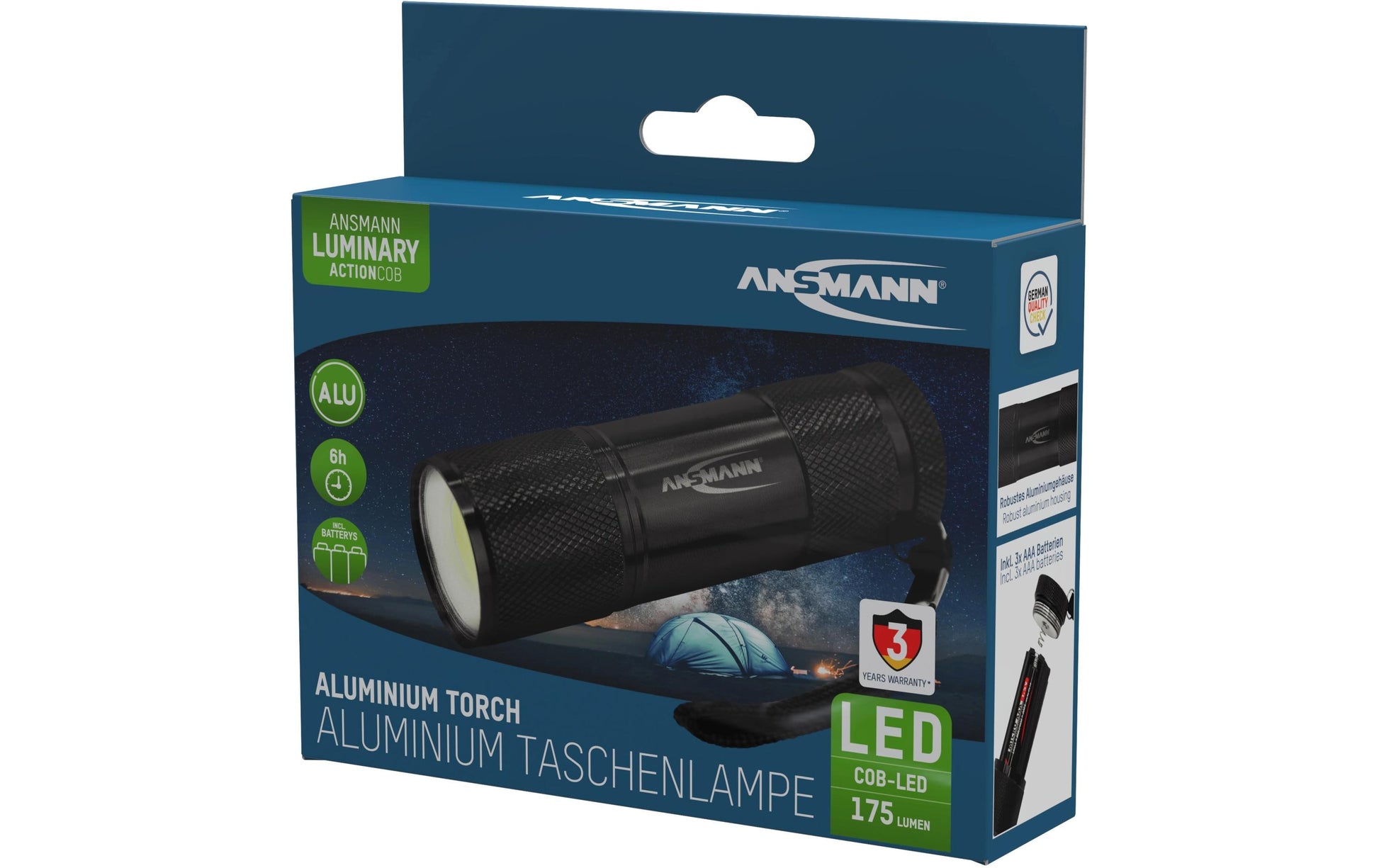 Ansmann Taschenlampe Action 9 – 175 lm, 19 m, IPX3, 3× AAA (inkl.) – Schwarz
