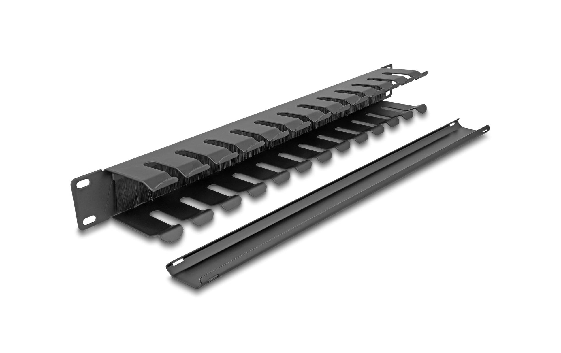 DeLOCK Rangierpanel 19" 1U, Bürste, 2 Öffnungen, Montageset, 483×70×44,5 mm – schwarz