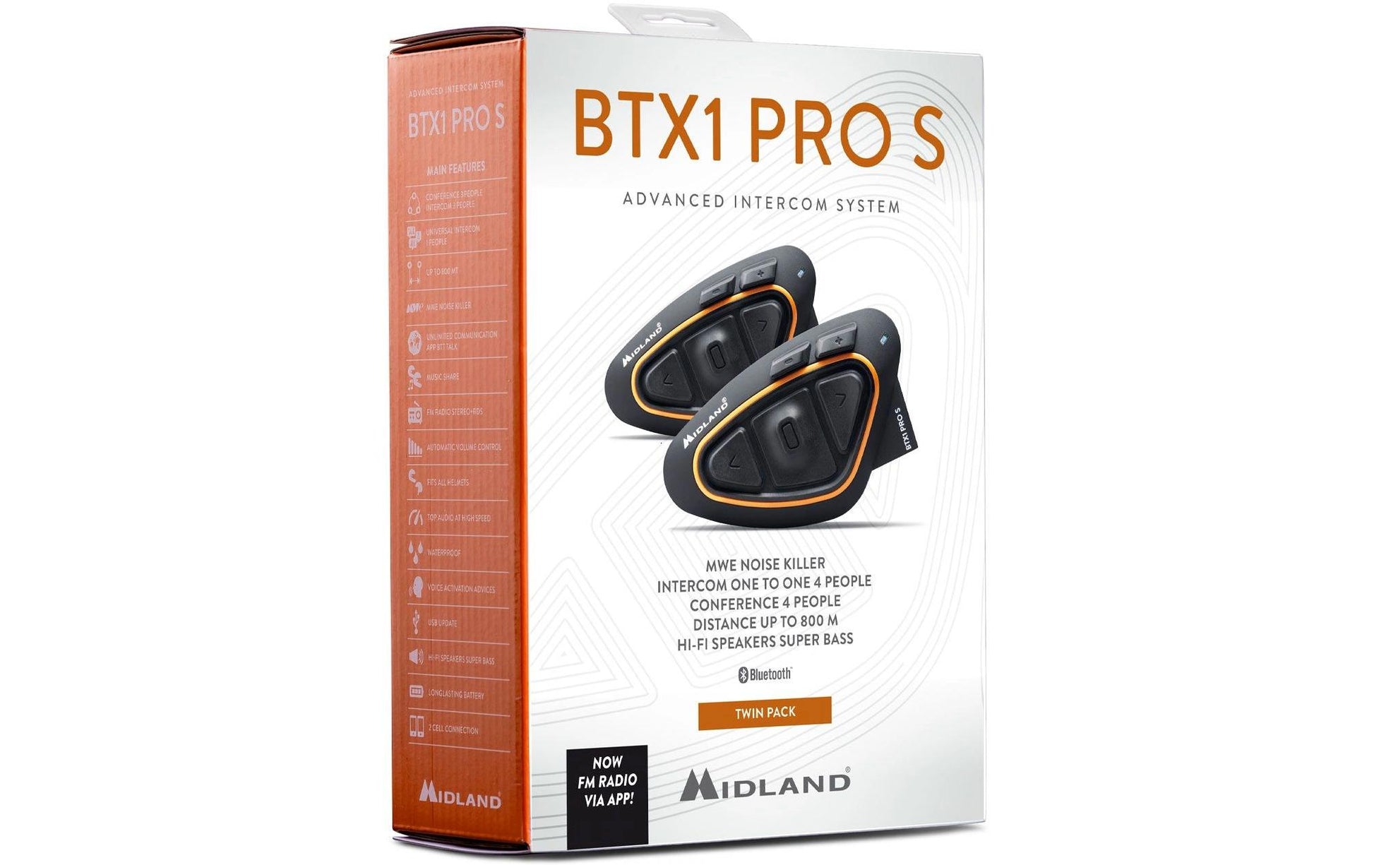 Midland BTX1 Pro S Freisprecheinrichtung – Bluetooth 4.2 – IPX6, für Motorrad – Schwarz/Orange