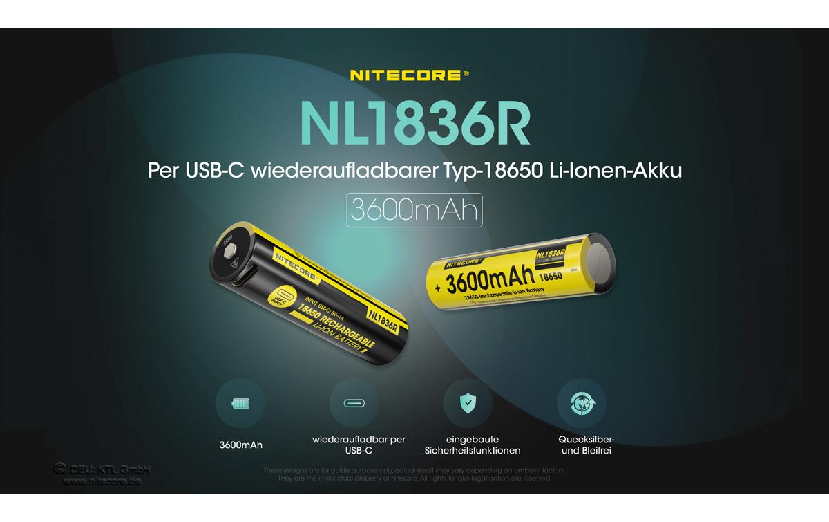 Nitecore 18650 Akku, Li-Ion, 3600 mAh, 3,6 V – 1 Stk.