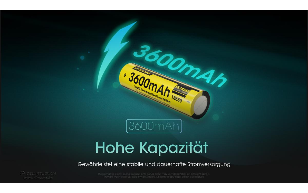 Nitecore 18650 Akku, Li-Ion, 3600 mAh, 3,6 V – 1 Stk.