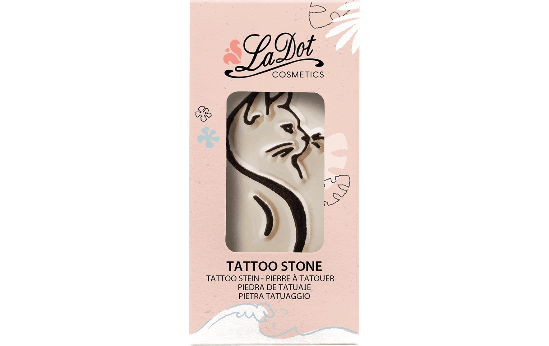 LaDot Tattoostempel Katze – Weiss – 25 × 50 mm – Stein – 1 Stk – mit Aufbewahrungsbox