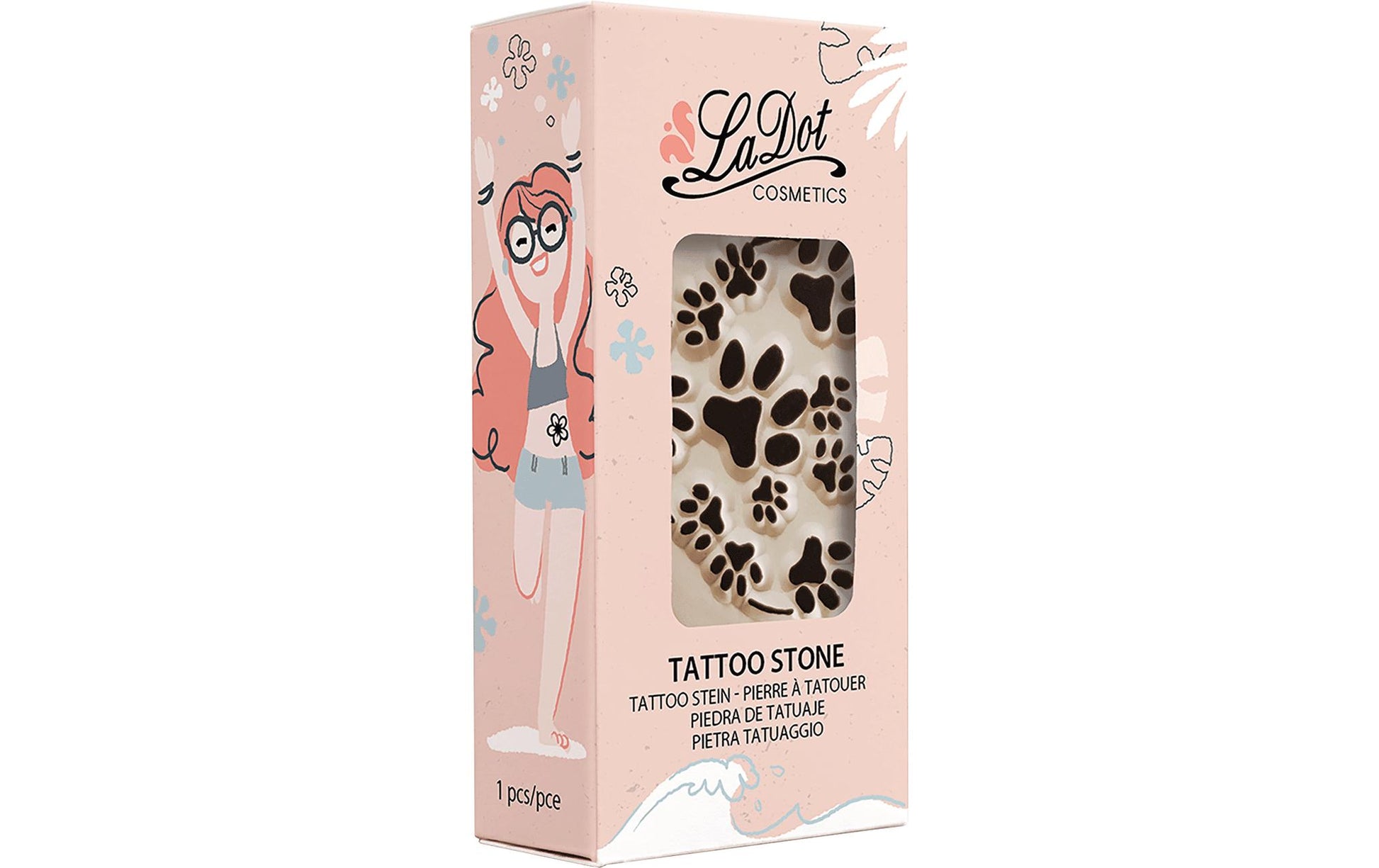 LaDot Tattoostempel Katzenpfote – 4 × 5 cm – weiss – Stein