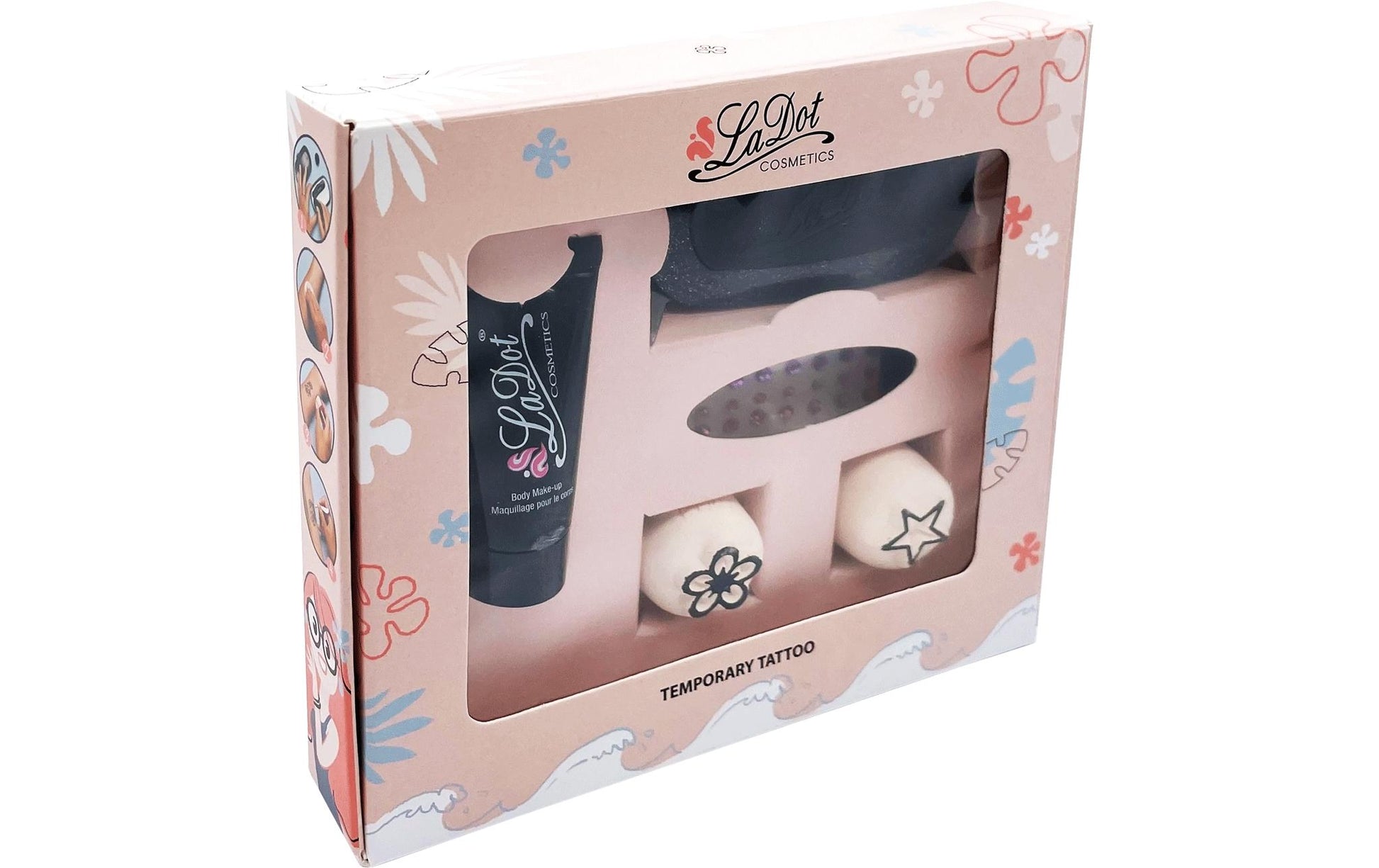 LaDot Schminkset – Tattoostempel – 15 ml – inkl. 2 Stempel, Schablonen und Strasssteine