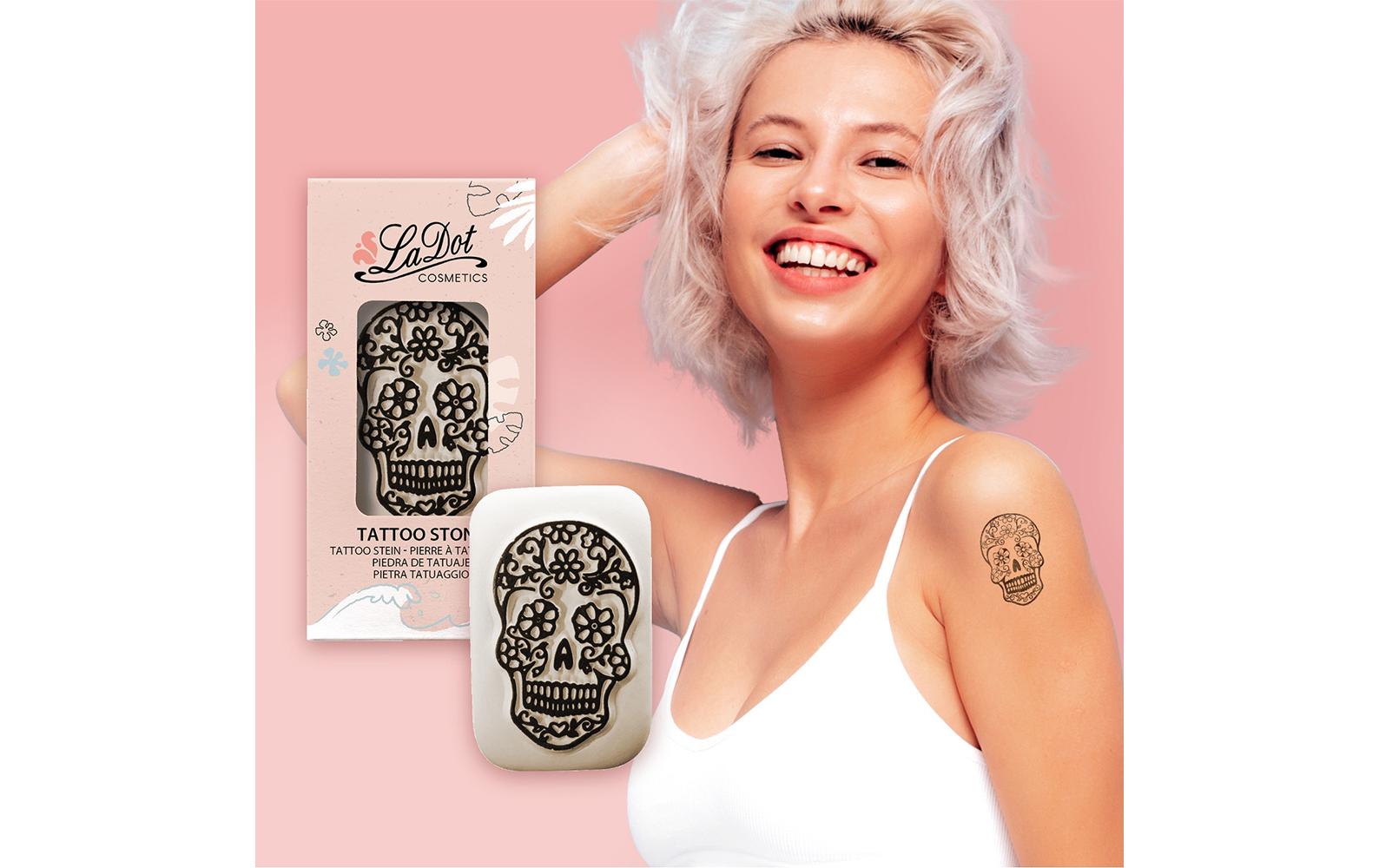 LaDot Tattoostempel M137 Sugar Skull – Medium – 1 Stk – 2,5 × 5 cm – mehrfarbig – Stein