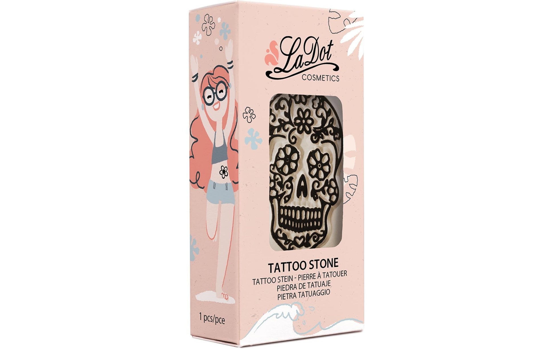 LaDot Tattoostempel M137 Sugar Skull – Medium – 1 Stk – 2,5 × 5 cm – mehrfarbig – Stein