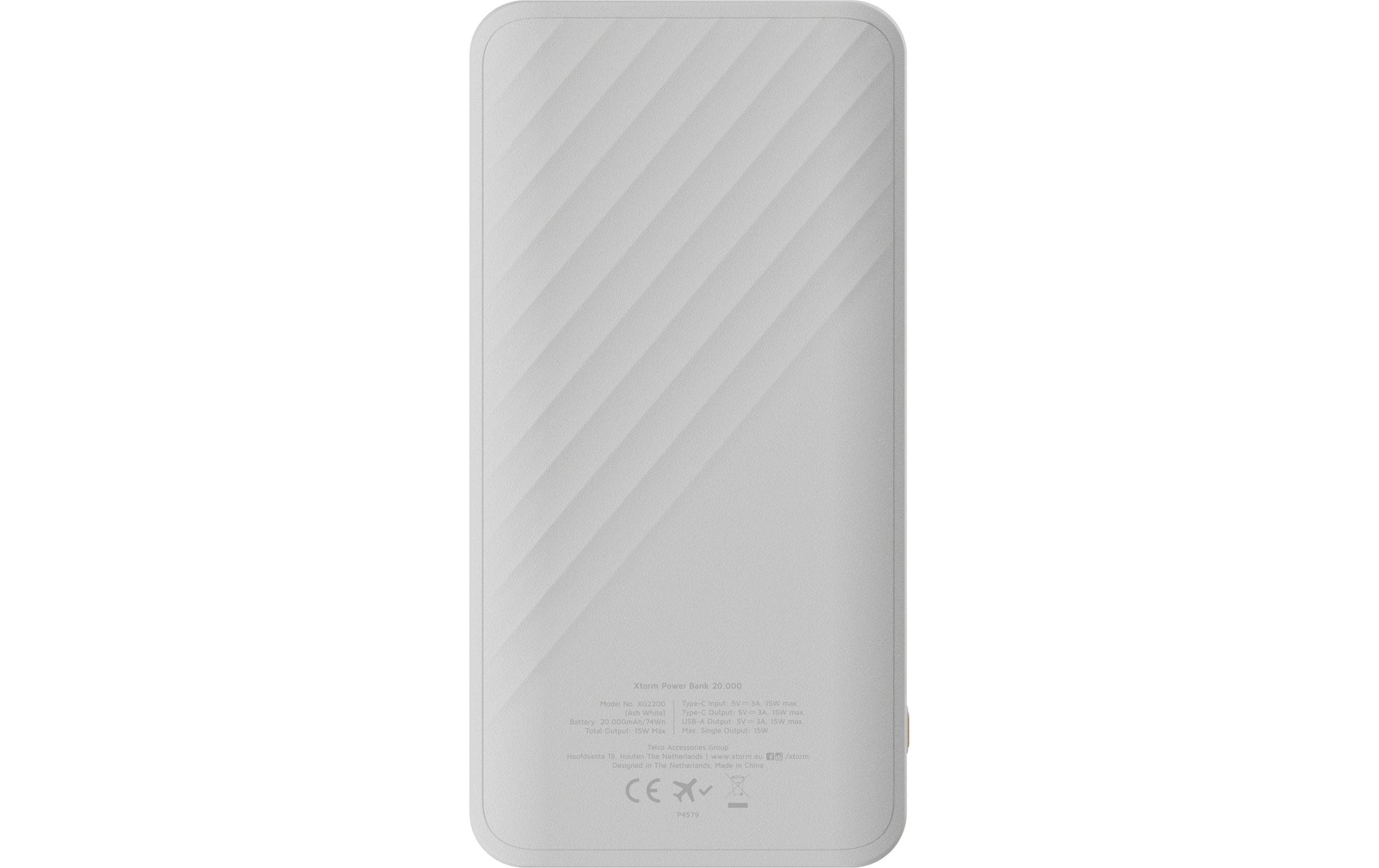 Xtorm Powerbank 20'000 mAh – 15 W PD, 1× USB-C, 1× USB-A, weiss
