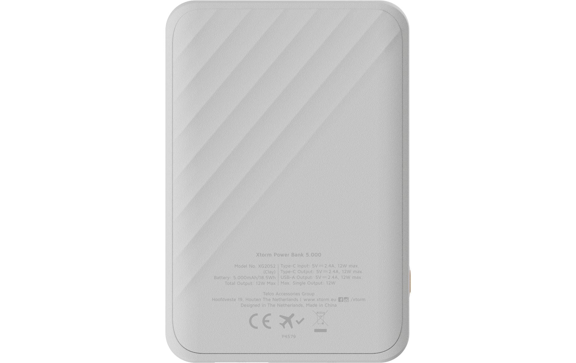 Xtorm PWB 5000 Powerbank 5'000 mAh – 15 W PD, 1× USB-C, 1× USB-A, weiss