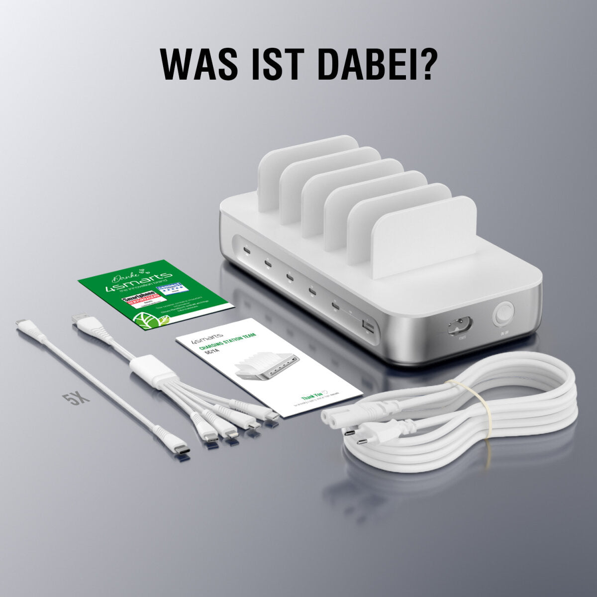 4smarts Ladestation – 5× USB-C + 1× USB-A – für Nintendo Switch, Universal, Smartphone und mehr