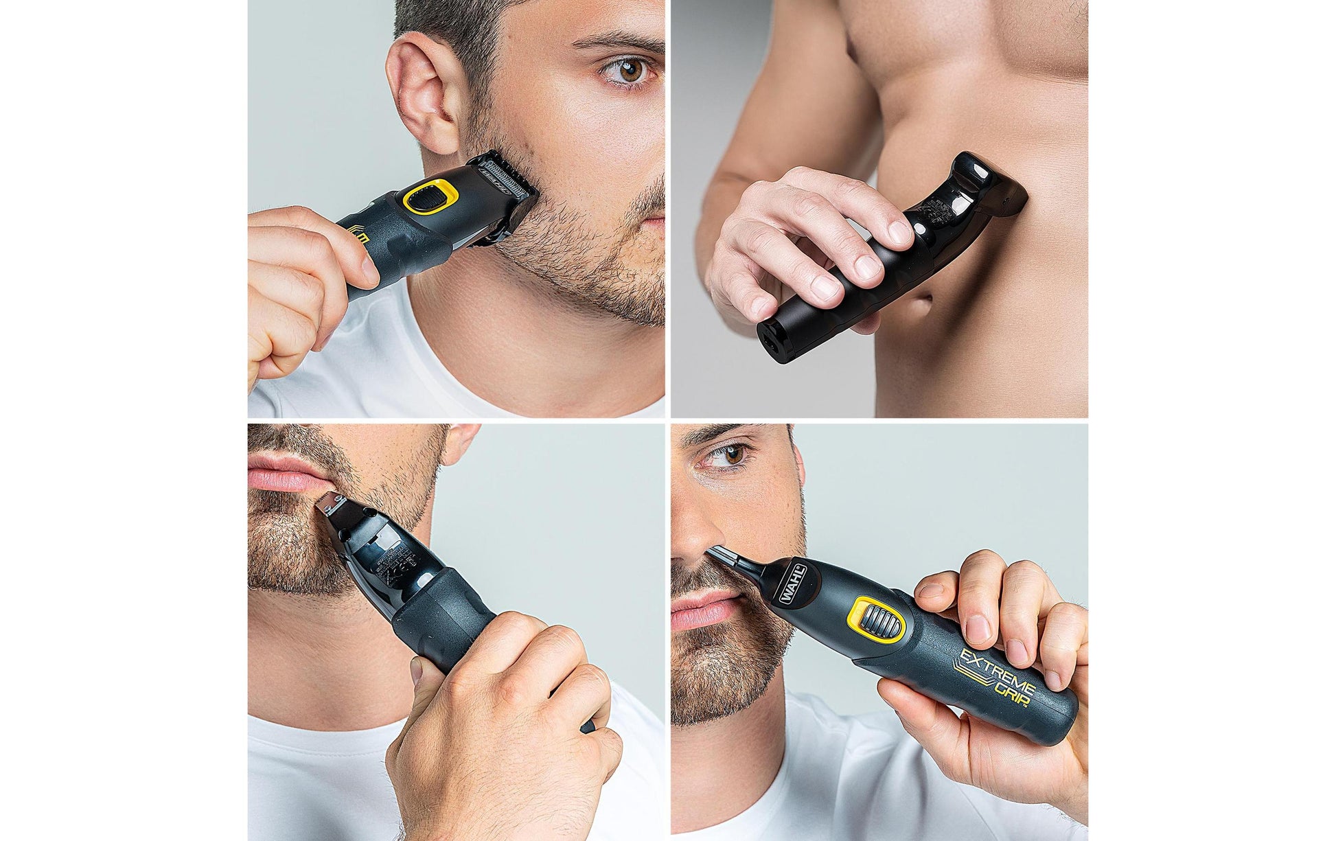 Wahl Multifunktionstrimmer Extreme Grip – 240 min Akkulaufzeit, 10 Kämme – Schwarz, Edelstahlmesser