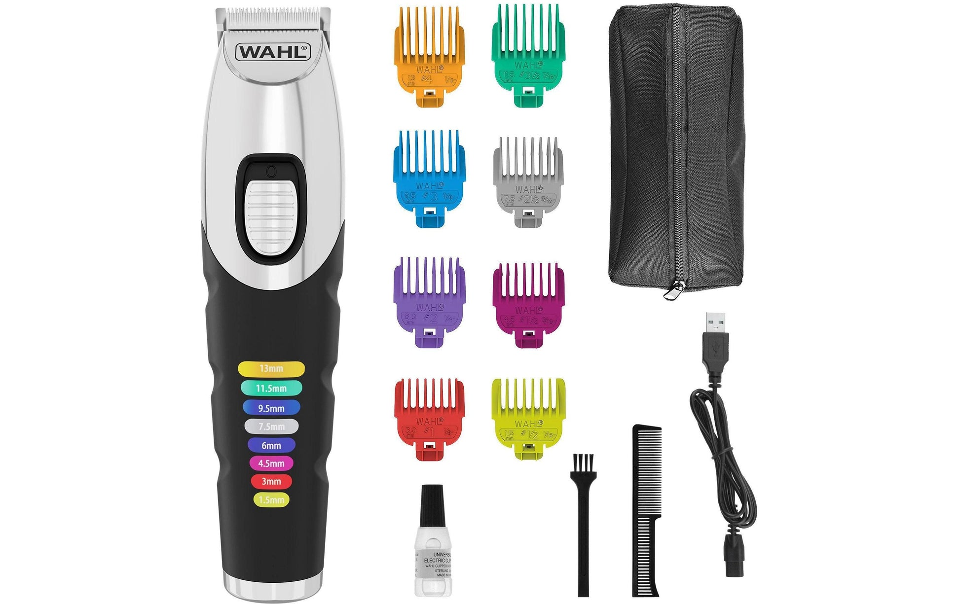 Wahl Barttrimmer Color Trim – Akkubetrieb, 240 min, 0,5–13 mm, 9 Stk, 3 cm Schnittbreite – Schwarz/Silber