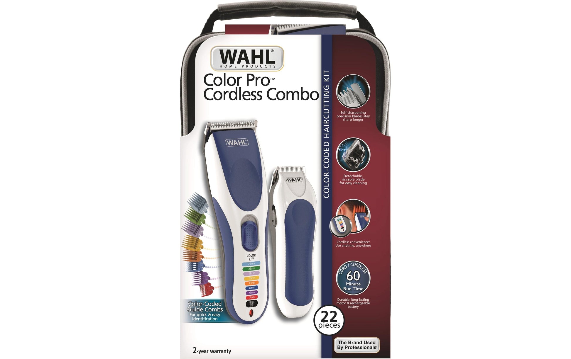 Wahl Haarschneider Color Pro – kabellos, 60 min Akkulaufzeit – blau, weiss – Edelstahlklingen