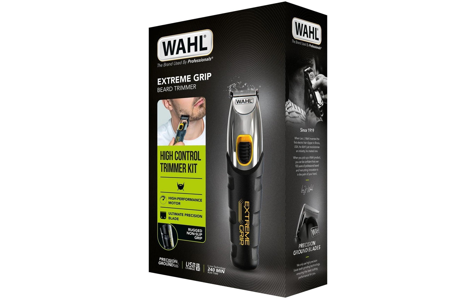 Wahl Barttrimmer – Schnittlänge 0,5–9 mm, Schnittbreite 3 cm, 240 min Akku – Silber