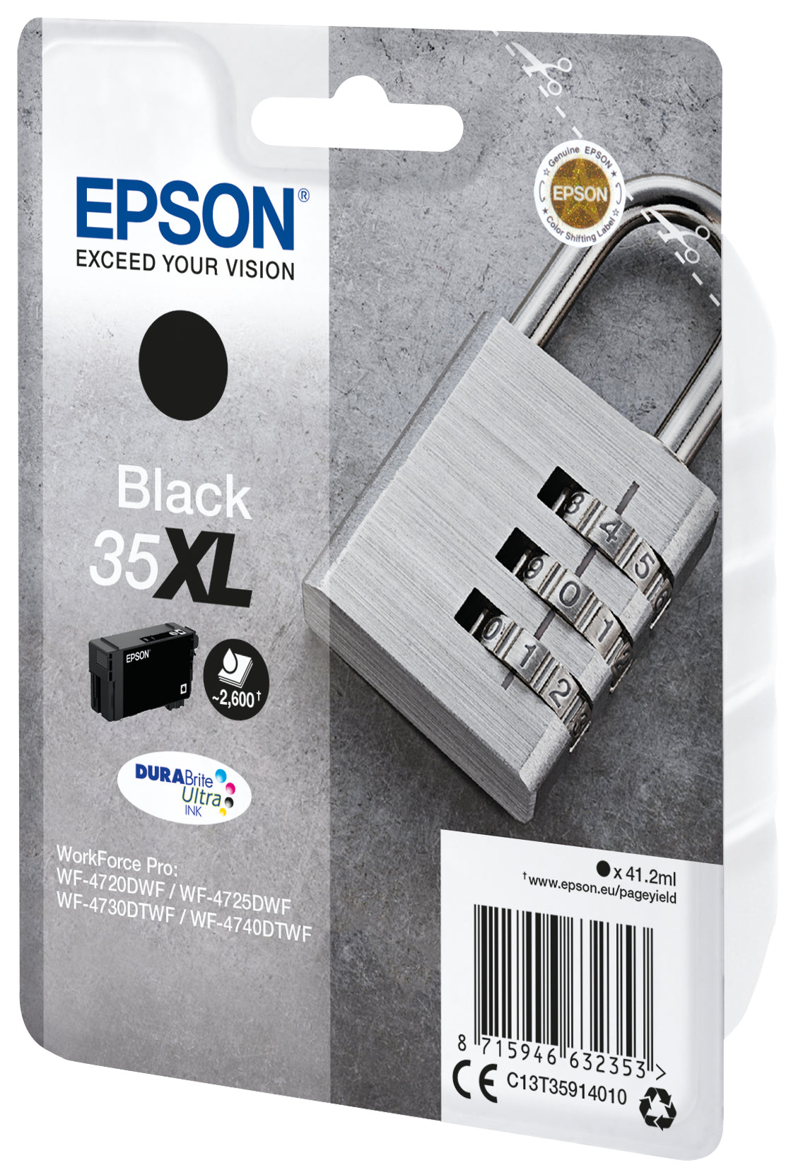 Epson 35XL Schwarz Tintenpatrone (Original) – 2'600 Seiten – für WorkForce Pro WF-4740DTWF/4730DTWF/4725DWF …