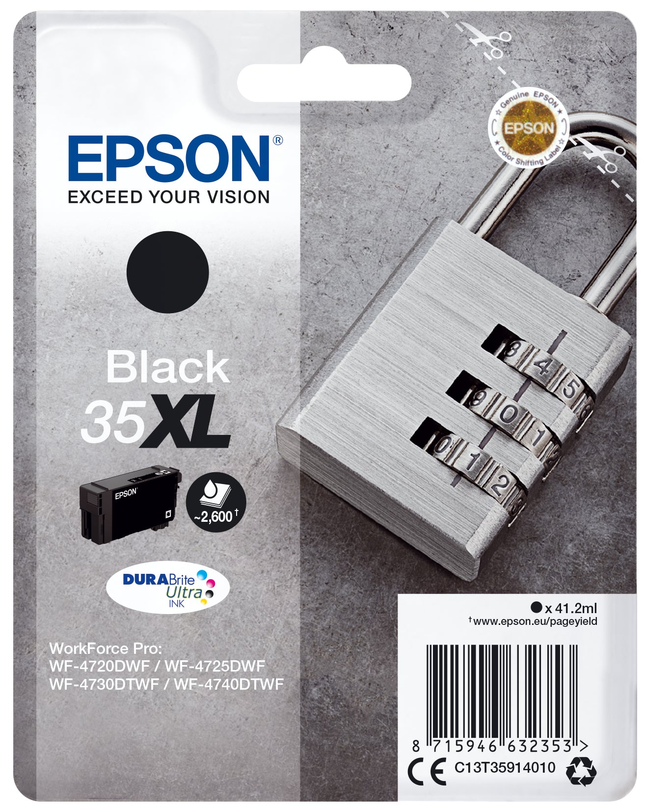 Epson 35XL Schwarz Tintenpatrone (Original) – 2'600 Seiten – für WorkForce Pro WF-4740DTWF/4730DTWF/4725DWF …