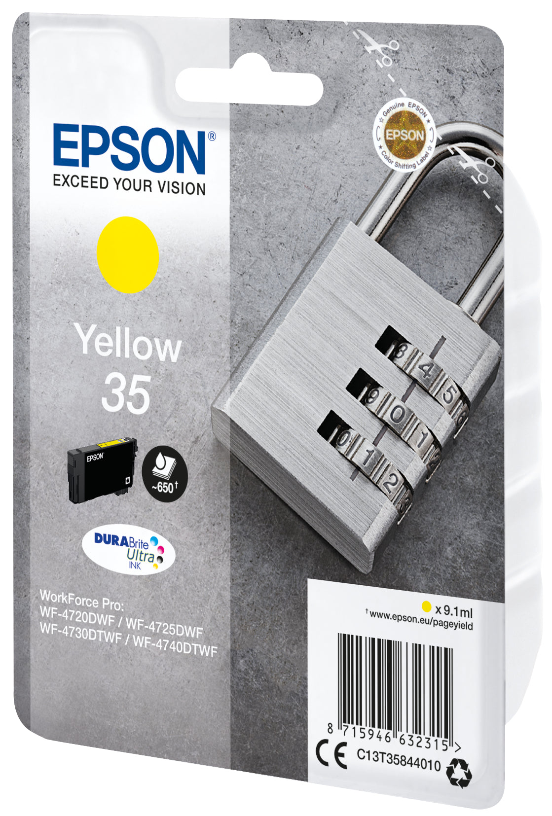 Epson 35 Gelbe Tintenpatrone (Original) – 650 Seiten – für Epson WorkForce Pro WF-4740/4730/4725 …